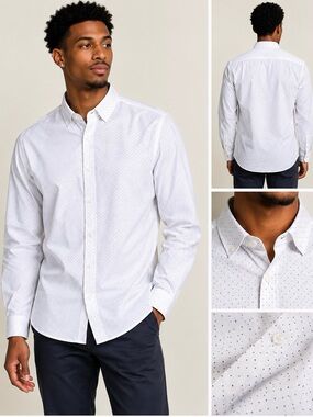 Beverly Hills Polo Club Men's White Button-Up with Micro Dot Pattern